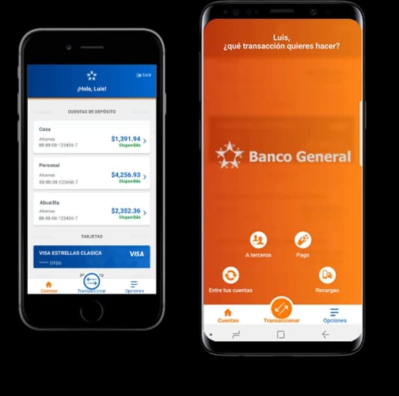 Dos teléfonos con la app de Banco General