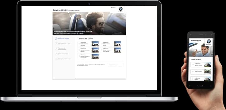 Sistema de citas de BMW en un portátil y un teléfono
