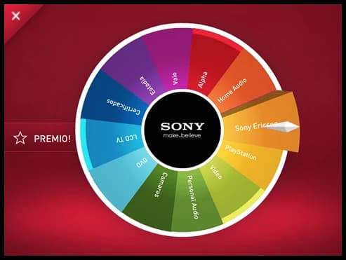 Ruleta de premios de Sony en pantalla táctil